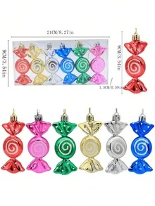 6pcs Electroplated Candy Pendants, Christmas Tree Candy Pendants, Christmas Party Decorations, Candy Home Decoration Pendants, Suitable For Christmas Decoration, Halloween Decoration, Thanksgiving Gift Wreath,Christmas