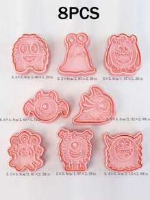 8 件万圣节和圣诞节饼干模具，卡通 3D 立体压模翻糖饼干烘焙模具 - 彩色 - 查看 2