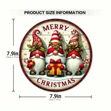 1 Peça Placa Decorativa de Metal Plana 2D de 7,87 Polegadas com Gnomo de Feliz Natal, Placa Decorativa Estilo Fazenda, Placa de Metal para Pendurar no Quintal, Acessório de Guirlanda, Decoração Externa de Jardim, Decoração de Parede de Cozinha, Placa de Uso Duplo Interno/Externo, Ornamento de Feriado de Natal, Presente Criativo de Feriado, Furos Pré-Perfurados - Multicolorido - Visão 2