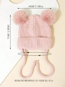 1 pieza Gorro de punto con doble pompón lindo para protección de orejas para bebé de 2-3 años, cálido para uso diario en otoño/invierno - 1PC - Ver 5