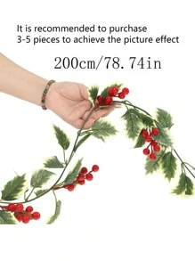 2 piezas 2M Guirnalda de hojas de acebo artificial, guirnalda de luces, guirnalda de bayas rojas, adorno DIY para árbol de Navidad, decoración para fiesta - Multicolor - Ver 4