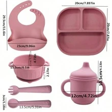 6 Pieces Silicone Baby Feeding Set, Infant-Led Weaning Essentials, Suction Divided Plate, Toddler Self-Feeding Plate Set With Spoon, Fork, Training Cup With Straw, Adjustable Bib, Tableware Easter Gift