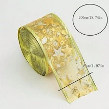 1 Rollo de 2m Cinta de tul metálica impresa de doble capa de 50mm con decoración de estrella de alambre metálico, para Navidad y Día de San Valentín - Multicolor - Ver 3