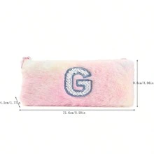 渐变色可爱女孩毛绒八角形铅笔盒，学生时尚铅笔袋 - G - 查看 2