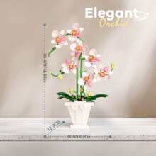 700pcs/Set Creative Series Potted Orchid Decor, Everlasting Rose Flower Bouquet, DIY Assembly Building Blocks Toy, Chinese Orchid Bouquet, Rose Flower Gift
