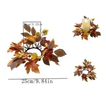2pcs Maple Leaf Wreaths, Suitable For Halloween, Thanksgiving, Christmas, Wedding, Party, Candle Holder And Candle Decor,Christmas
