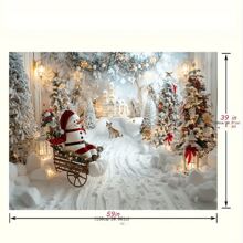 节日冬季仙境摄影背景布 - 雪人和松树设计与雪花 | 适合圣诞节、生日和节日派对，无需电源冬季仙境装饰雪人装饰品，圣诞节 - 彩色 - 查看 2