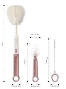 Baby Silicone Bottle Brush, Nipple,Straw Cleaning Tool, Feeding Bottle Brush Set - Baby Pink - View 2