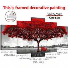 5 stks/set canvas poster, kunst aan de muur print op canvas, moderne kunst, prachtige rode boom patroon print, ideaal cadeau voor woonkamer slaapkamer kantoor decoratieve muur, muur decor, winter decor, kamer decor, posters, kunst aan de muur, kamer decoratie spullen
