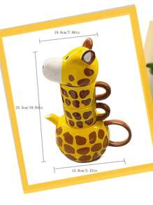1pc Creative Cartoon Giraffe Ceramic Tea Set, 1 Teapot 2 Cups For Home Use, Birthday Gift Ceramic Cup - Giraffe - View 7