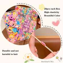 20pcs/Box Cartoon Design Hair Scrunchies, High Elasticity Hair Ties, Cute Colors Suitable For Multiple Ages, Gift Set With Pouch - Multicolor - View 2