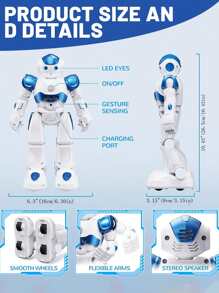 1 szt. Robot z programowalnym sterowaniem gestami dla dzieci w wieku 3-12 lat, niebieski