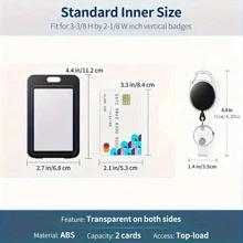 2pcs Sliding Badge Holder Reels, Black Vertical Plastic Card Protectors With Retractable Badge Reel Clip, For Office, School ID, Credit, Access Key Cards, Driving Licenses And Passes - Multicolor - View 3