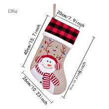 Tất Giáng sinh - Thân bằng vải lanh họa tiết kẻ caro đen và đỏ, có thiết kế 3D hình ông già Noel/người tuyết/tuần lộc/gấu bắc cực, trang trí tường nhà ngày lễ Giáng sinh, đồ trang trí treo cây thông Noel, tất quà tặng, Giáng sinh - Vải lanh giả màu vàng - Xem 2