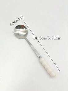1 pieza Cuchara de acero inoxidable con mango de perla, cuchara de postre de lujo, cuchara para revolver café, para uso doméstico - Multicolor - Ver 7