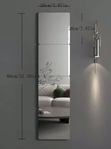 1 Group Of 4 Pieces 20CMx4 Round Corner Acrylic Decorative Mirror Wall Sticker Self-Adhesive Full-Body Mirror Bedroom Dormitory Splicing Mirror Soft Mirror This Product Can Only Be Used For Decoration Not As A Mirror Home Decor Back To School Room Decor School Supplies - Multicolor - View 3