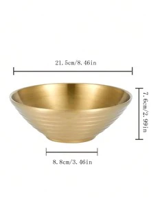 5pcs 22cm Gold Threaded Large Bowls, 304 Stainless Steel, Suitable For Pasta, Salad, Vegetables, Fruits, Party & Gathering - Gold - View 2