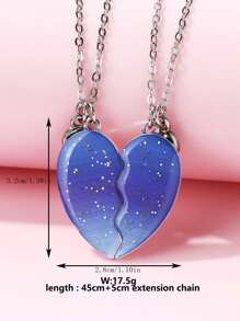 2pcs/Set Girls' Heart & Starry Sky Glow-In-The-Dark Magnetic Necklace Jewelry Gift Set For Friends - Multicolor - View 3
