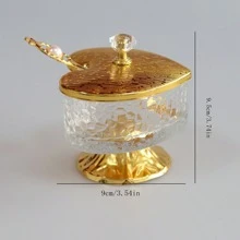 1set Heart Shaped Sugar Bowl, Patterned Glass Body Creamer Jar, Modern Style Seasoning Jar Christmas Gift - one-size - View 4