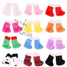 10 件（随机 5 双）新款适合 27-30 厘米女孩娃娃配饰鞋，毛绒圣诞精灵娃娃鞋，多色