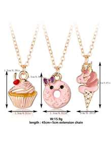 3 件/套女孩蛋糕、冰淇淋形状锌合金吊坠项链，适合日常佩戴 - 彩色 - 查看 2