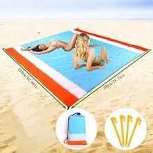 大号格子沙滩垫，便携式野餐垫，适合海滩、露营、野餐等户外活动 - 彩色 - 查看 3