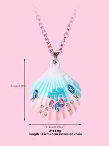 1 件幼儿女孩锌合金渐变色贝壳彩绘水钻装饰吊坠项链，休闲饰品 - 彩色 - 查看 3