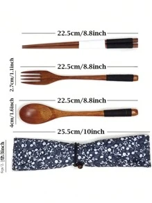 3件套木制餐具套装，木制便捷餐具勺筷叉，厨房，圣诞礼物，学校用品