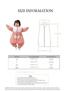 1.5tog Babe Boy Girl Thin Quilted Sleeping Bag For Four Seasons Wear Children Detachable Sleeve Split-Leg Cartoon Cat Sleepsack One Piece Bedding Sleep Sack 0-6Y - Multicolor - View 3