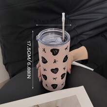 1 件 20 盎司/600 毫升黑色心形蝴蝶结系列保温杯、可重复使用旅行杯、带盖露营咖啡杯、真空瓶、返校、节日、生日礼物（不含吸管）返校 - 彩色 - 查看 2