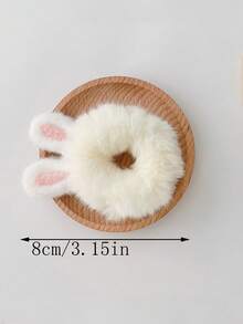 1 pieza Coletero de cabello de conejo blanco 3D adorable y rizado de estilo aleatorio para niños, acolchado, lazo de pelo de dibujos animados, otoño/invierno