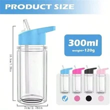 1 bộ cốc nhựa 10oz hai lớp có vòi có thể thu vào, chống vỡ, có nhãn dán & kim tuyến DIY tùy chỉnh, lý tưởng cho sử dụng ngoài trời, du lịch và gia đình - Nhiều màu - Xem 3