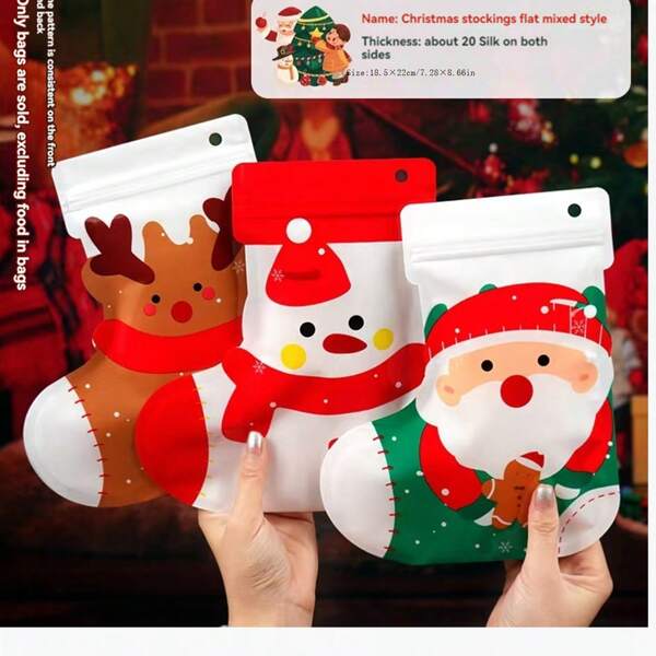 10PCS Stock New Christmas Decoration Red Socks Candy Wrap Ziplock Bag Creative Holiday Gift Bag,Christmas