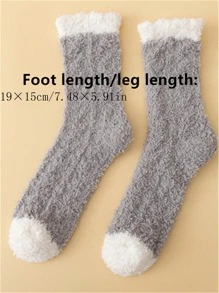 Calcetines de estar en casa con forro térmico de felpa para niñas en invierno, calcetines de tripulación cálidos - Multicolor - Ver 7