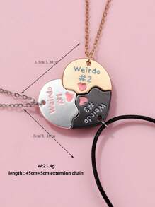 3pcs/Set Girls' Zinc Alloy Jigsaw Pattern Necklace Set In Colorful, Matte Gold, Matte Silver, Matte Black Electroplated Finishes, Cute Jewelry Gift Idea For Friends - Multicolor - View 2