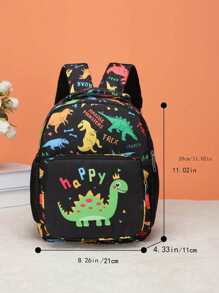 1個兒童卡通圖案雙肩背包，圖案隨機放置 - 黑色 - 查看 5