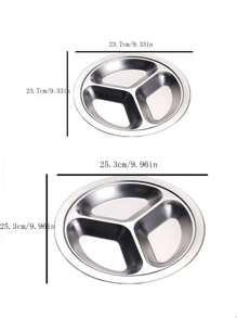 4 件装不锈钢圆形分隔盘，晚餐小吃盘，带 3 个隔间，分隔托盘食物盛菜盘，适合儿童、成人、露营、午餐和晚餐圣诞礼物 - 彩色 - 查看 2