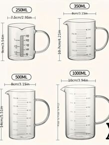 耐用硼硅酸盐玻璃量杯带手柄 - 耐热，微波炉和炉灶厨具 - 容量从 2.83 液体盎司到 17.81 液体盎司
