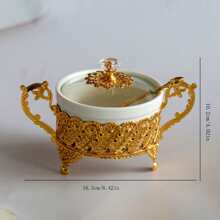 1 Set Lechera y Azucarero de color dorado, decoración de lujo estilo europeo para el hogar y la cocina, tarros multiusos para especias/condimentos, regalo de Navidad