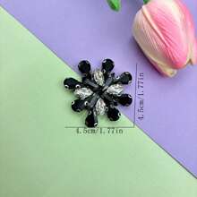 1 To 5 Pcs Glass Rhinestone Flower Embellishment Patches, Clothing Accessory - Black Round Rhinestone Appliques - Multicolor - View 3