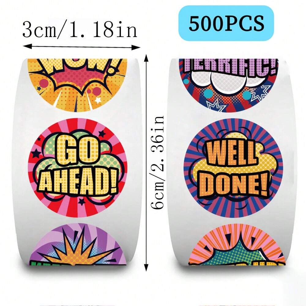 Sticker Rolls Shein 500PCS Colorful Motivational Stickers Roll 10 Styles Kawaii ...