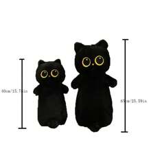 1pc Cute Black Oblong Plush Cat Hugging Pillow, Sleeping Companion Doll, Birthday Gift, Kitten Figurine Decoration - Multicolor - View 4