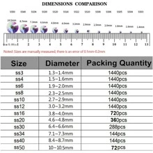 SS6 2MM-SS30 6.4MM, 7 Sizes, Non-Hot Fix, Adhesive Round Flat Bottom Glass Crystal Rhinestones, Multi-Color Crystal Gemstone Jewelry Beads DIY Glass Stone Diamond Design Accessories, Glitter Nail Art Stickers Decoration, Suitable For Phone Cases, Clothes, Bags, Shoes, Crafts - Multicolor - View 3