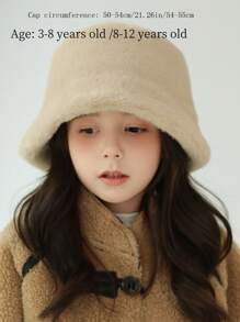 儿童渔夫帽，毛绒保暖冬季休闲帽幼儿女孩和男孩