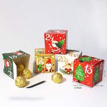 24 piezas/set Calendario de Adviento Caja de regalo de caramelos Cuenta regresiva navideña Caja de regalos con números del 1 al 24 Empaque impreso en 6 lados Se puede colocar en cualquier lugar Hermosa decoración de mesa Caja de papel - Multicolor - Ver 3