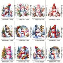 12pcs Christmas Snowman UV DTF Mug Wraps - Waterproof & Scratch Resistant DIY Vinyl Sticker Decals Set 3D Crystal Clear Stickers For Glass Cups And Bottles DIY Coffee Cups And Snow Globes Crafting, 8.2x20cm (3.2"X7.8") - Multicolor - View 4