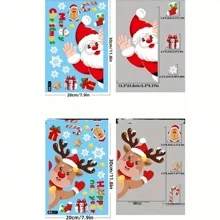 Bộ 2 miếng dán cửa sổ Giáng sinh - Họa tiết ông già Noel, tuần lộc và bông tuyết | Miếng dán PVC hai mặt, thích hợp trang trí nhà cửa và văn phòng (Giáng sinh vui vẻ) - nhiều màu - Xem 2