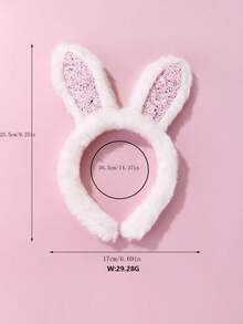1 件女孩涤纶毛绒兔耳朵头带，设计可爱，适合秋冬季日常佩戴 - 白色 - 查看 2