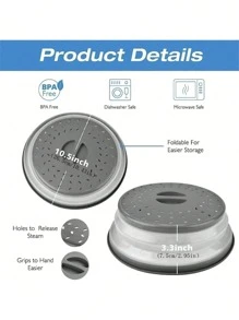 Tapa salpicadura de microondas con ventilación para alimentos, protector contra salpicaduras y accesorio de cocina colador para frutas, verduras, tapa de plato de microondas con orificio para gancho, apto para lavavajillas, tapa protectora plegable y ventilada de silicona - tapa de plato y vajilla de microondas con asa - silicona y plástico - Multicolor - Ver 7
