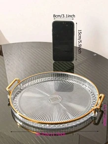 1pc Round Serving Tray With Handle, For Household Use, Dinner Parties Christmas Gift - Multicolor - View 3